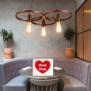Rustic 3 Bulb Wagon Wheel Chandelier Distressed Bronze Finish Home Business